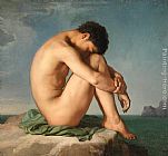 Bord Canvas Paintings - Jeune homme assis au bord de la mer
